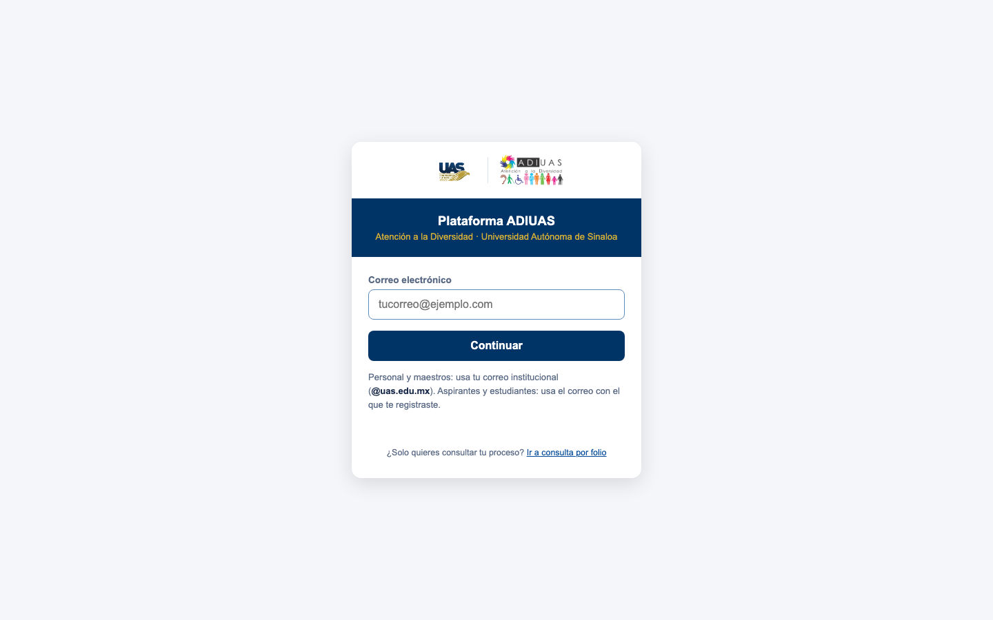 Pantalla de acceso: correo electrónico